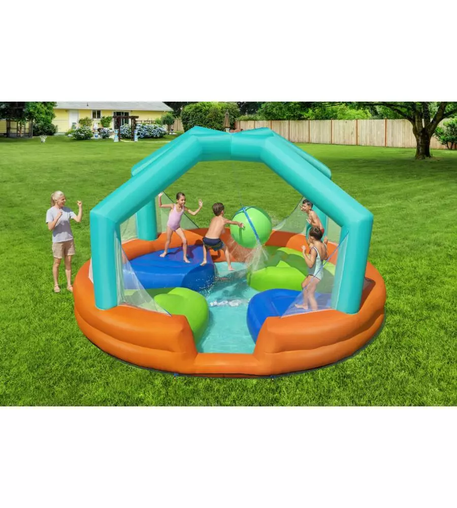 PARCO ACQUATICO GONFIABILE CON KIT COMPLETO BESTWAY "H2OGO DODGE & DRENCH" 450X450X268 CM - COD. 53383